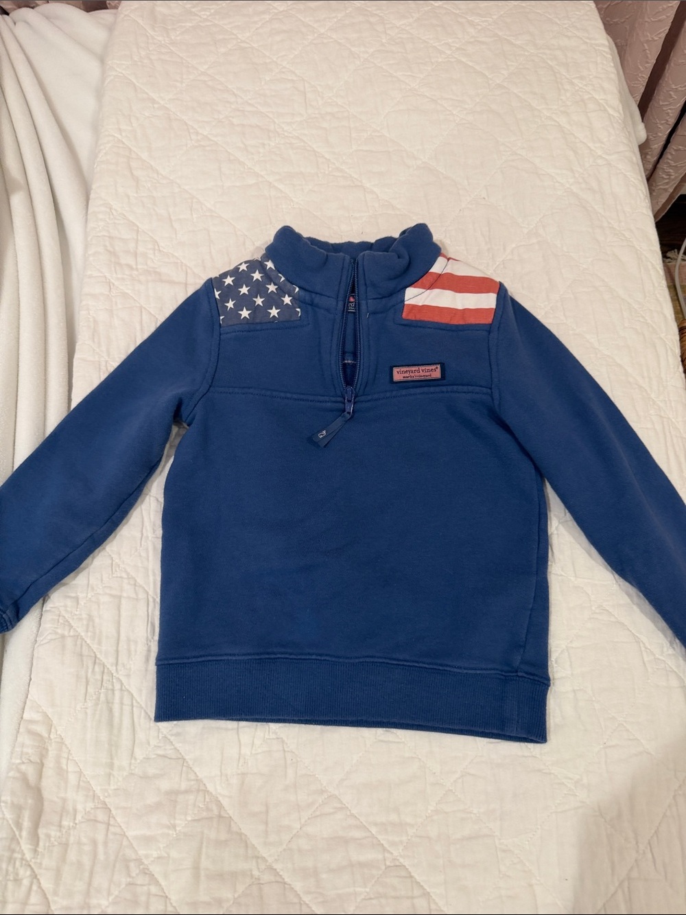 Vineyard Vines Kids Navy Quarter-Zip Pullover with Flag Accents Size 5